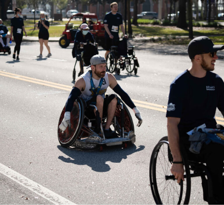 a race participant in his wheelchair during a race